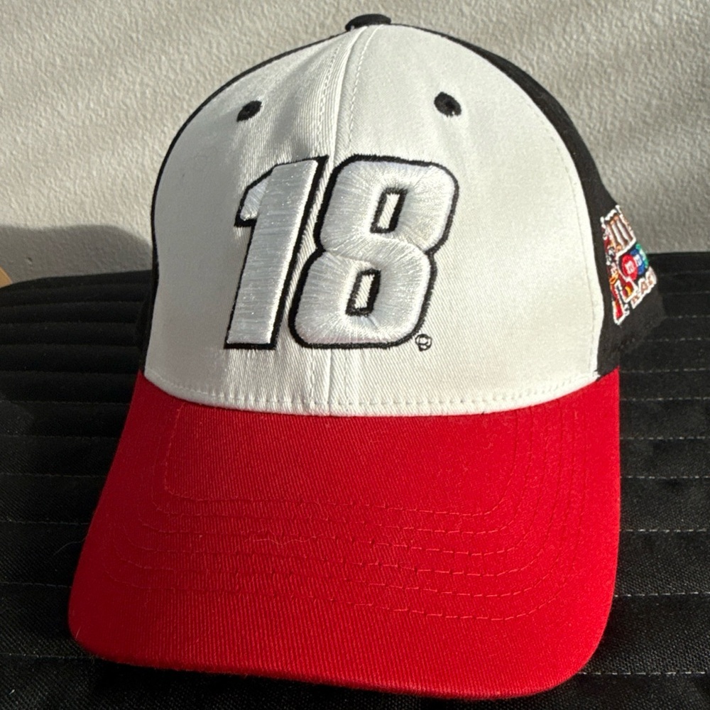 Red and White Number 18 Cap Kyle Busch M&Ms licensed product NEW WITH TAGS